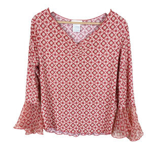 Worthington Vintage Floral Flutter Sleeve Top Womens Size PL Made in USA Boho